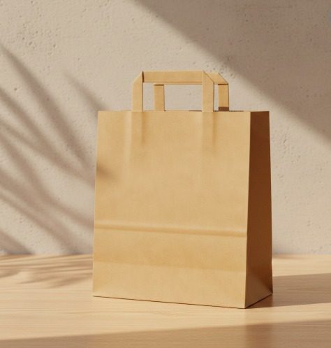 düz saplı kraft Çanta 50'li paket 22x8x24 cm